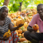 Kakaoproducenter fra Elfenbenskysten i Vestafrika. 